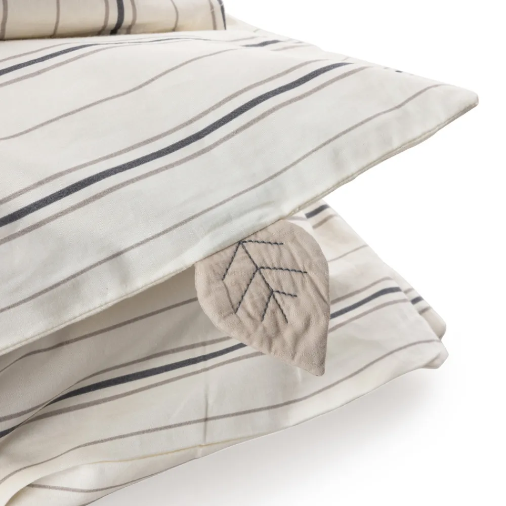 Sebra Junior sengetøj, cream stripe,beige/blå 140x100-Børn Sengetøj