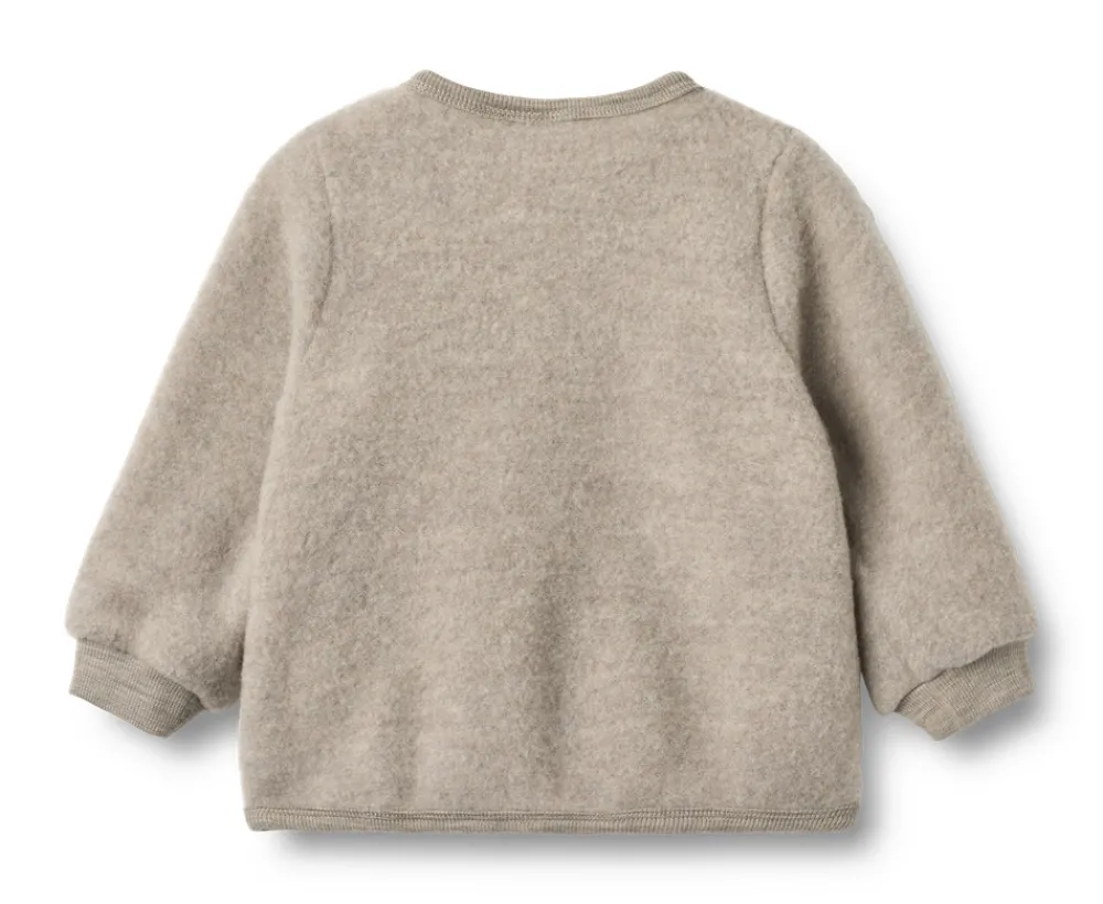 Wheat Kari Uld Fleece Cardigan - Khaki melange- Cardigans, Veste & Trøjer