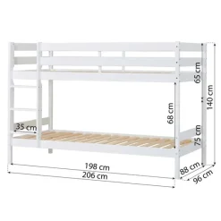 Hoppekids Køjeseng inkl. bund, Eco comfort 90x200 cm. - Hvid-Børn Juniorsenge