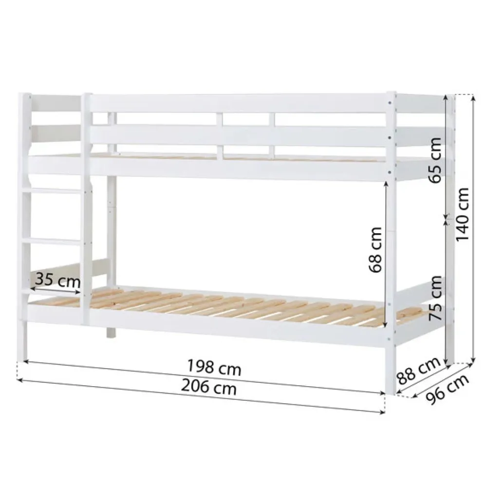 Hoppekids Køjeseng inkl. bund, Eco comfort 90x200 cm. - Hvid-Børn Juniorsenge