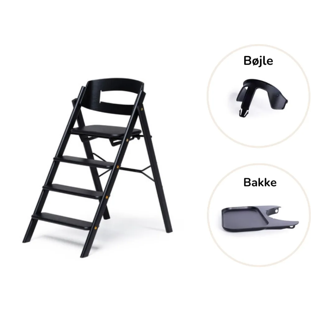 KAOS Klapp højstol foldbar eg inkl. bøjle og bakke - sort-Børn Højstole Med Tilbehør