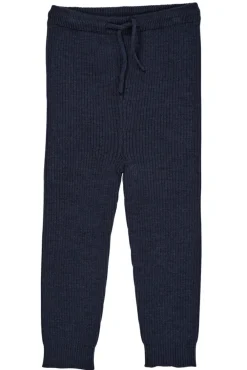 Copenhagen Colors Klassisk merino rib leggings m. bindebånd - unisex - MØRKE BLÅ- Uldunderdele|Leggings