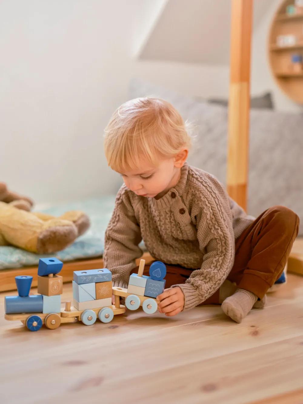 Moover Toys klodstog blå- Trælegetøj