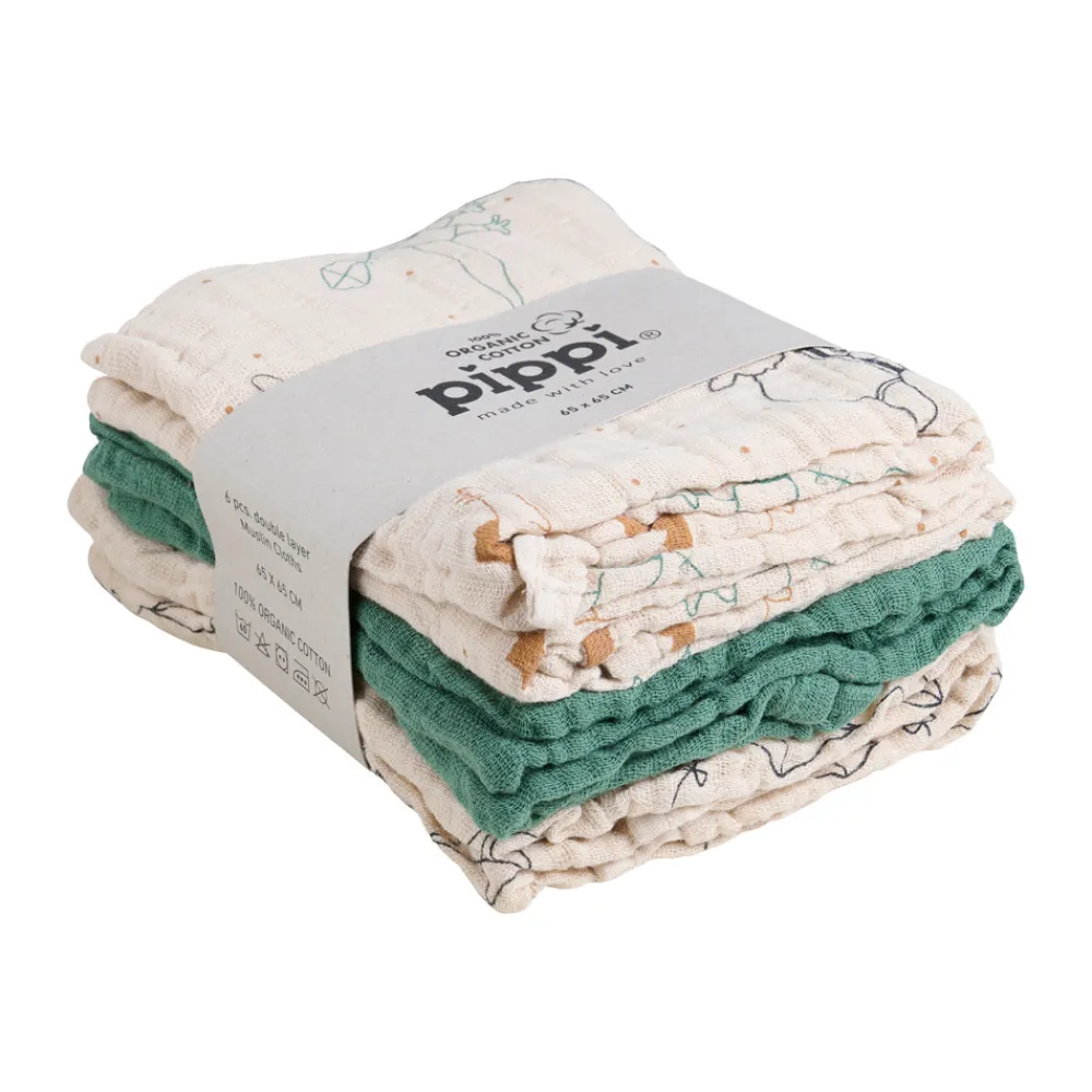 Pippi Øko. stofbleer (6-pak) - Deep Lichen Green-Børn Stofbleer & Klude|Stofbleer