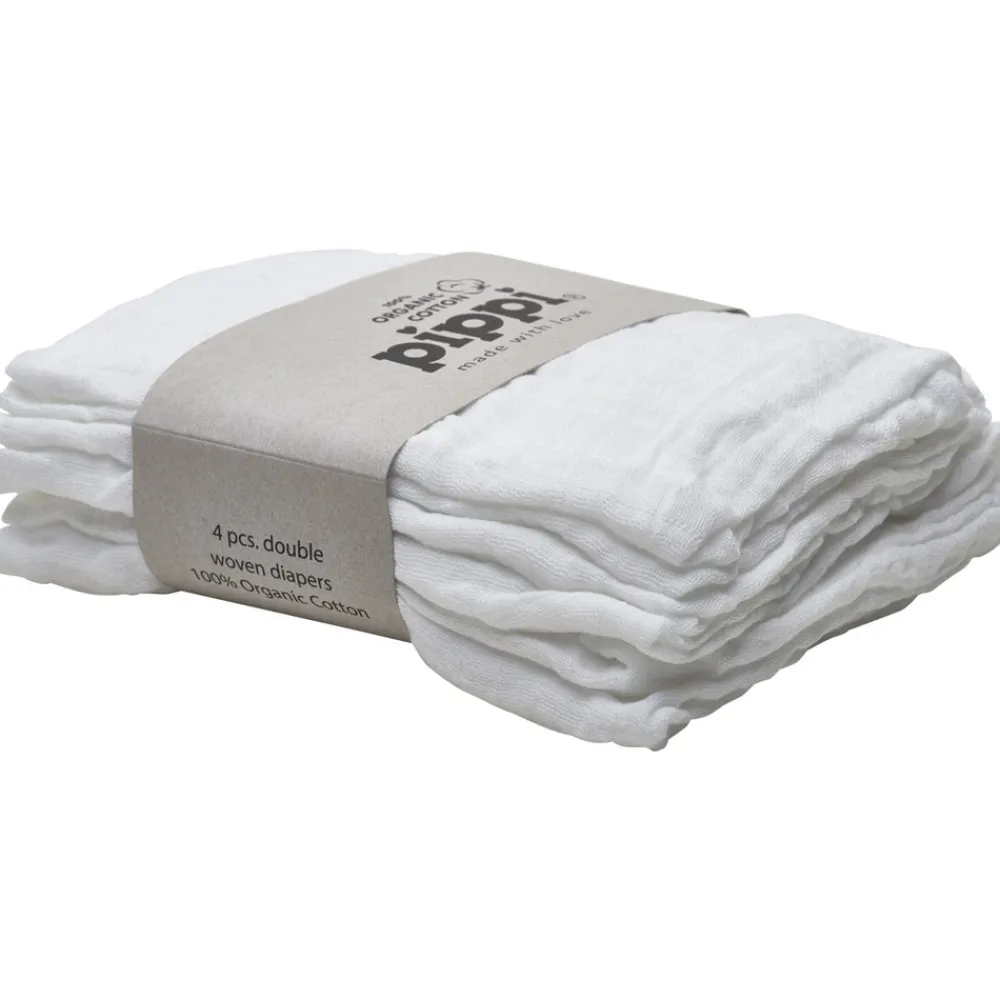 Pippi Øko Stofbleer (4-pak) - Hvid-Børn Stofbleer & Klude|Stofbleer