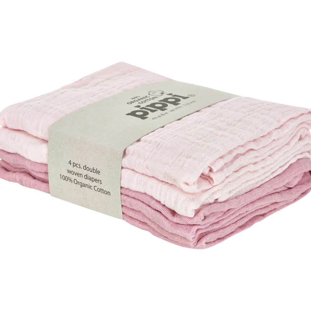 Pippi Øko Stofbleer (4-pak) - Lyserød-Børn Stofbleer & Klude|Stofbleer