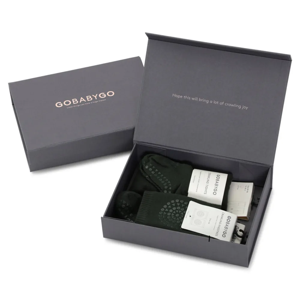 GOBABYGO Kravle start pakke - Forest green- Skridsikre Strømper|Strømpebukser