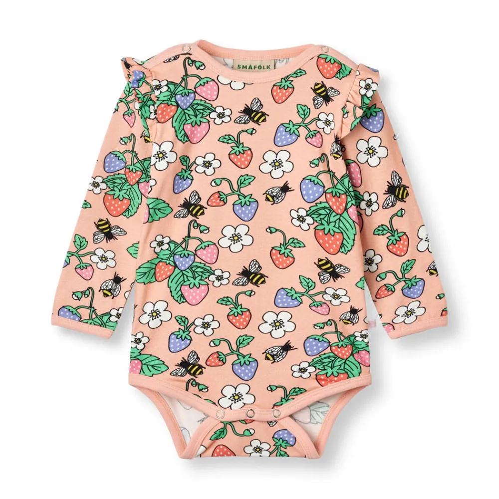 Småfolk Langærmet body med jordbær - 536- Bodystocking Langærmet
