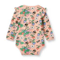 Småfolk Langærmet body med jordbær - 536- Bodystocking Langærmet