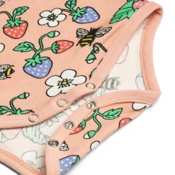 Småfolk Langærmet body med jordbær - 536- Bodystocking Langærmet