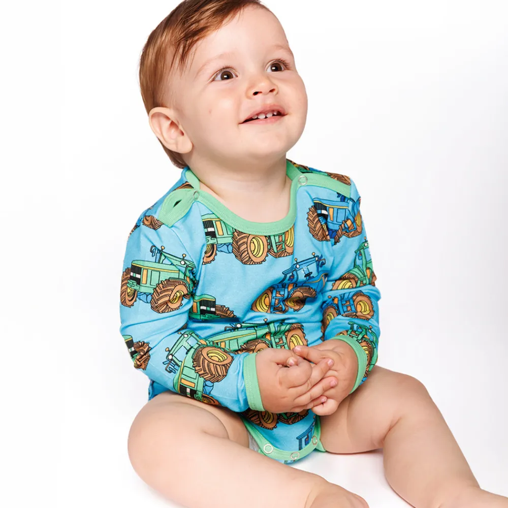 Småfolk Langærmet body med traktorer - 718- Bodystocking Langærmet