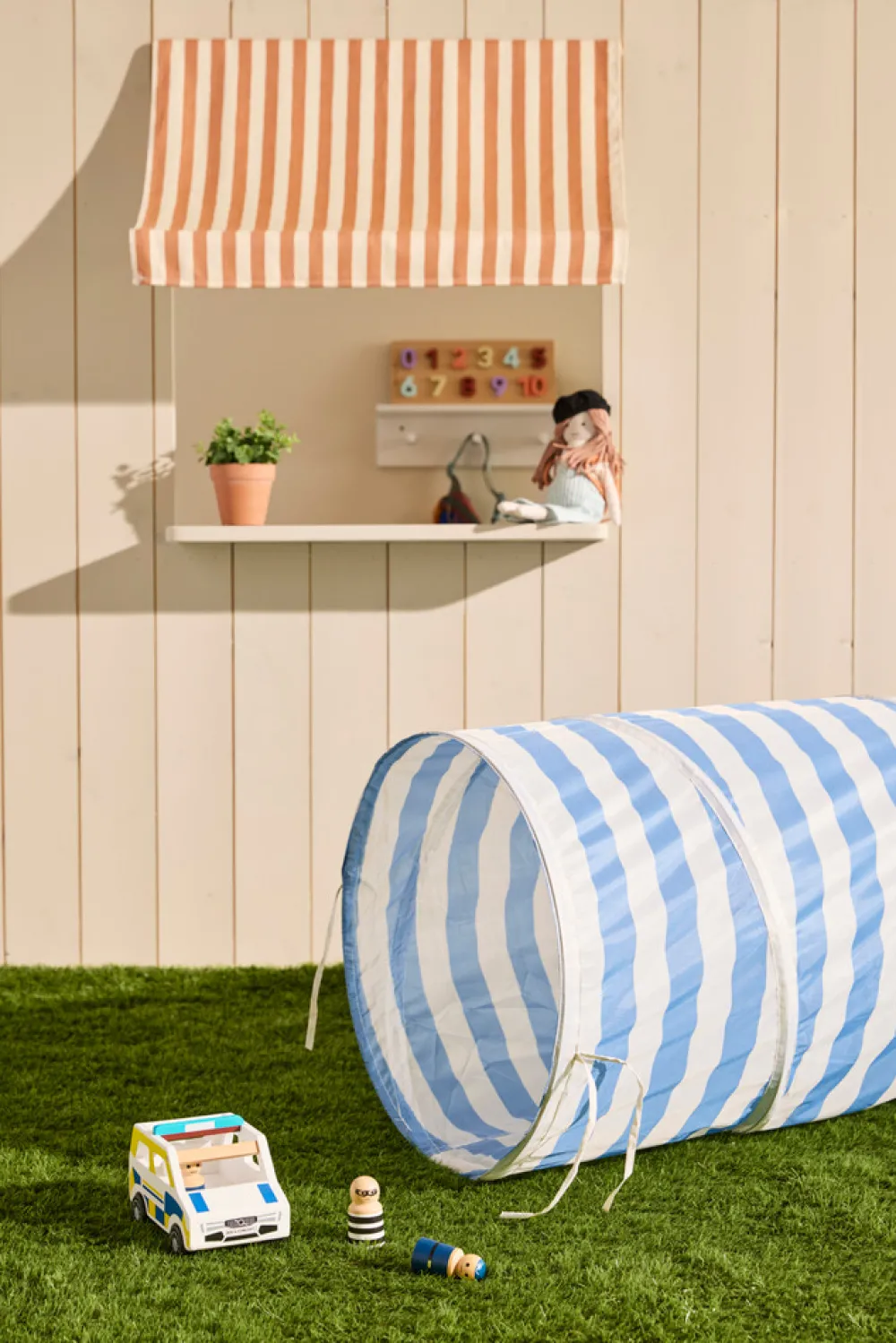 KIDSCONCEP Legetunnel, Blå med striber- Legetelte & Tipier