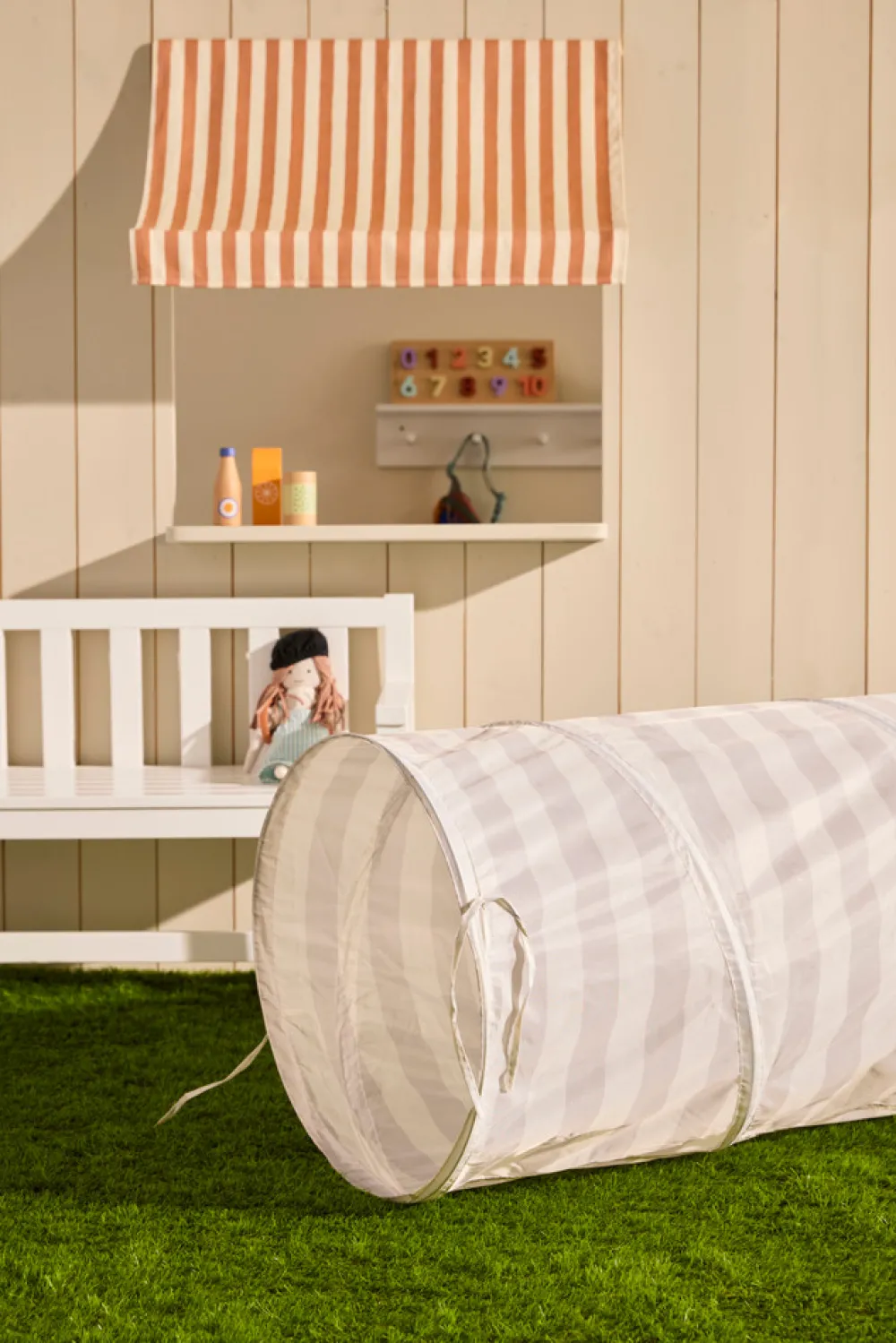 KIDSCONCEP Legetunnel, Grå med striber.- Legetelte & Tipier