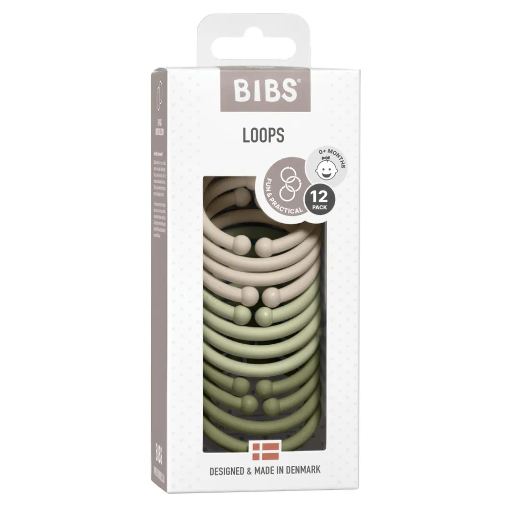 BIBS Loops 12 Pack - vanilla/sage/olive- Legetøj Til Barnevogne & Autostole