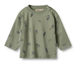 Wheat Malthe T-shirt Langærmet - Dusty green cars- Bluser