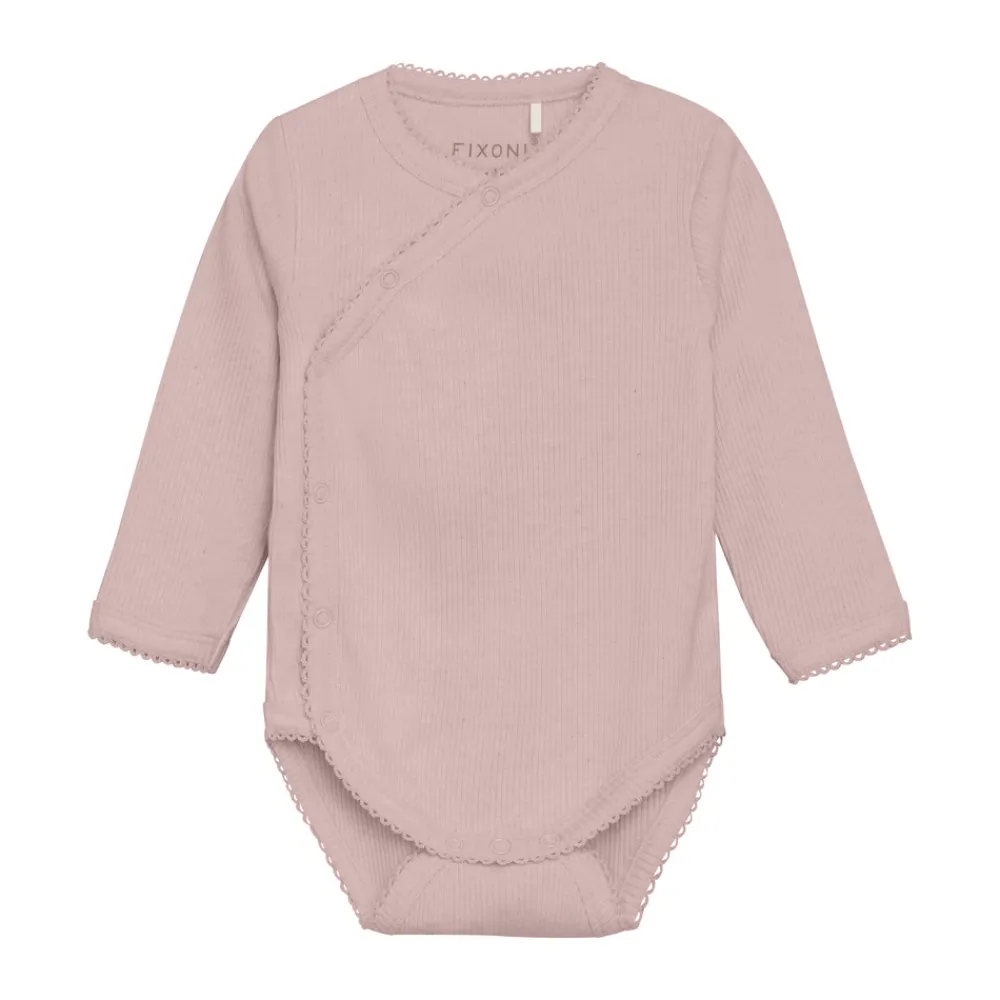 Fixoni Melange Rib Wrap Body Langærmet - 5016- Bodystocking M. Skrålukning|Bodystocking Langærmet