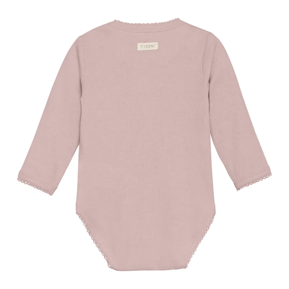 Fixoni Melange Rib Wrap Body Langærmet - 5016- Bodystocking M. Skrålukning|Bodystocking Langærmet