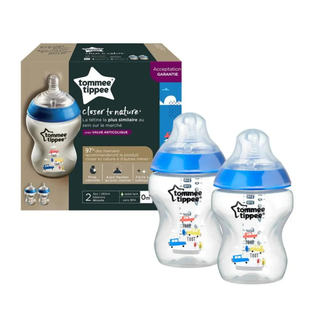 Tommee Tippee Natural start sutteflaske 2 x 260 ml - deco blå- Sutteflasker