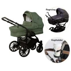 BASSON / Scandia Nordic Lux inkl. regnslag og kopholder - Dusty green- Barnevognspakker