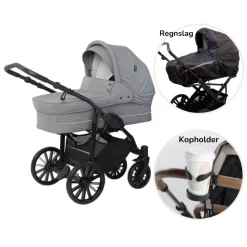 BASSON / Scandia Nordic Lux inkl. regnslag og kopholder - Grey melange- Barnevognspakker