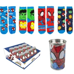 YM-EYEWEAR 4-pak strømper i sparegris - Spidey - BLÅ/MIX- Strømper|Multipack