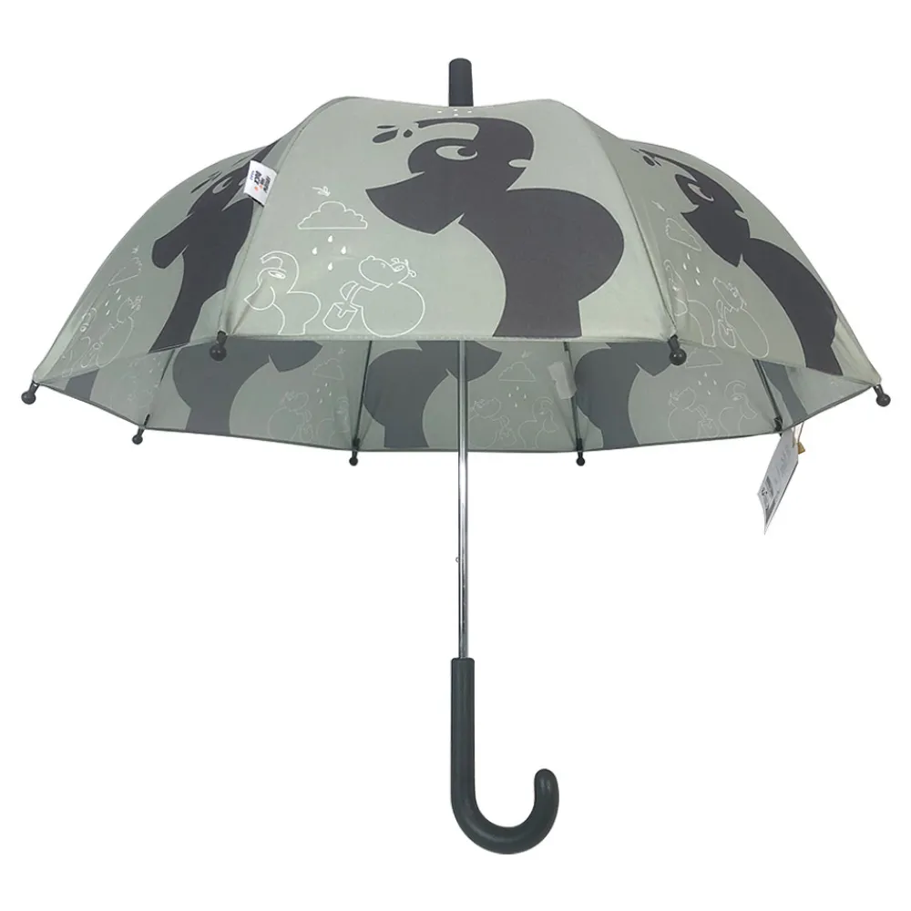 Follow the duck Paraply med elefantprint sage green- Regntøj