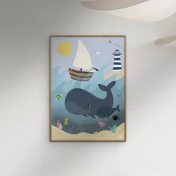 Poster & Frame Plakat - Hvaler og bølger A3-Børn Plakater
