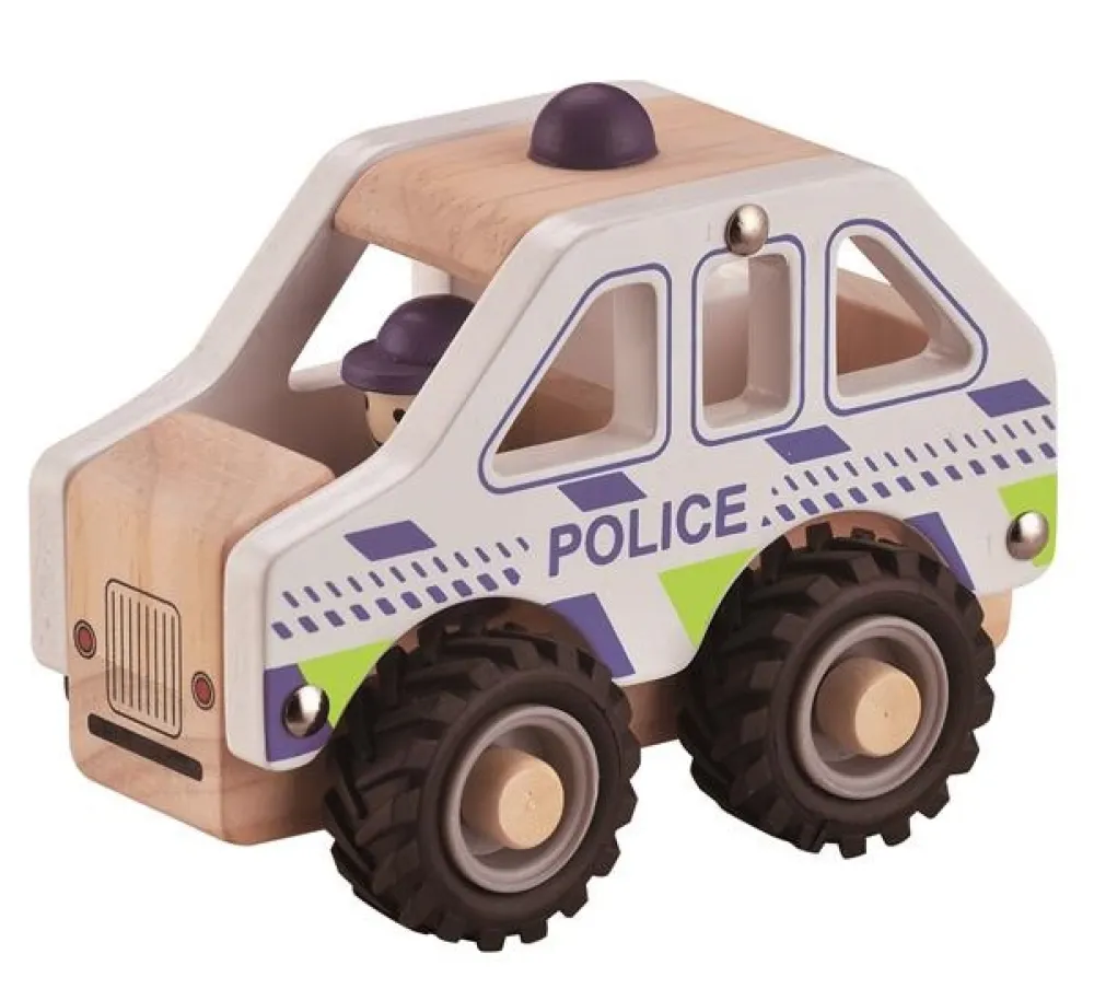 Magni Politibil i træ m. gummihjul- Legetøjsbiler