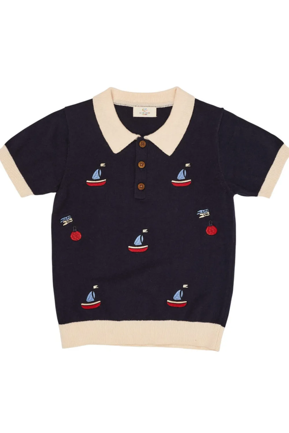 Copenhagen Colors Polo m. både - CREAM/NAVY- T-Shirts & Toppe