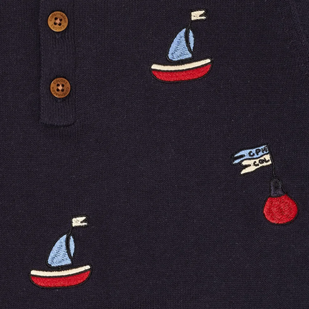 Copenhagen Colors Polo m. både - CREAM/NAVY- T-Shirts & Toppe