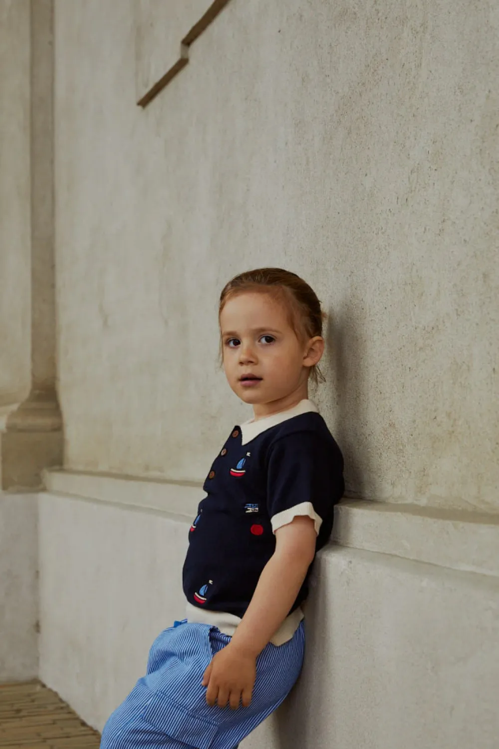 Copenhagen Colors Polo m. både - CREAM/NAVY- T-Shirts & Toppe