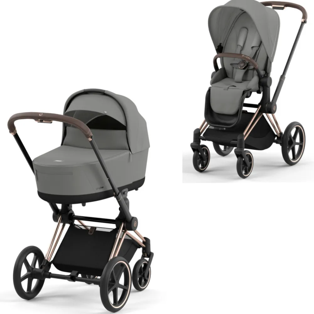 Cybex Priam Duovogn - mirage grey/rosegold- Kombivogne Med Flade Sæder