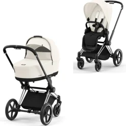 Cybex Priam Duovogn - off white/chrome black- Kombivogne Med Flade Sæder