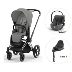 Cybex Priam klapvogn inkl. cloud T og base - mirage grey/chrome black PLUS- Klapvogne Med Flade Sæder