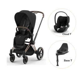 Cybex Priam klapvogn inkl. cloud T og base - sepia black/rosegold- Klapvogne Med Flade Sæder|Vognpakker