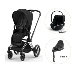Cybex Priam klapvogn inkl. cloud T og base - sepia black/chrome black PLUS- Klapvogne Med Flade Sæder|Vognpakker