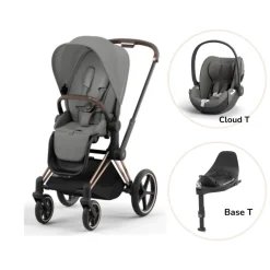 Cybex Priam klapvogn inkl. cloud T og base - mirage grey/rosegold- Klapvogne Med Flade Sæder