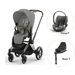 Cybex Priam klapvogn inkl. cloud T og base - mirage grey/chrome brown- Klapvogne Med Flade Sæder