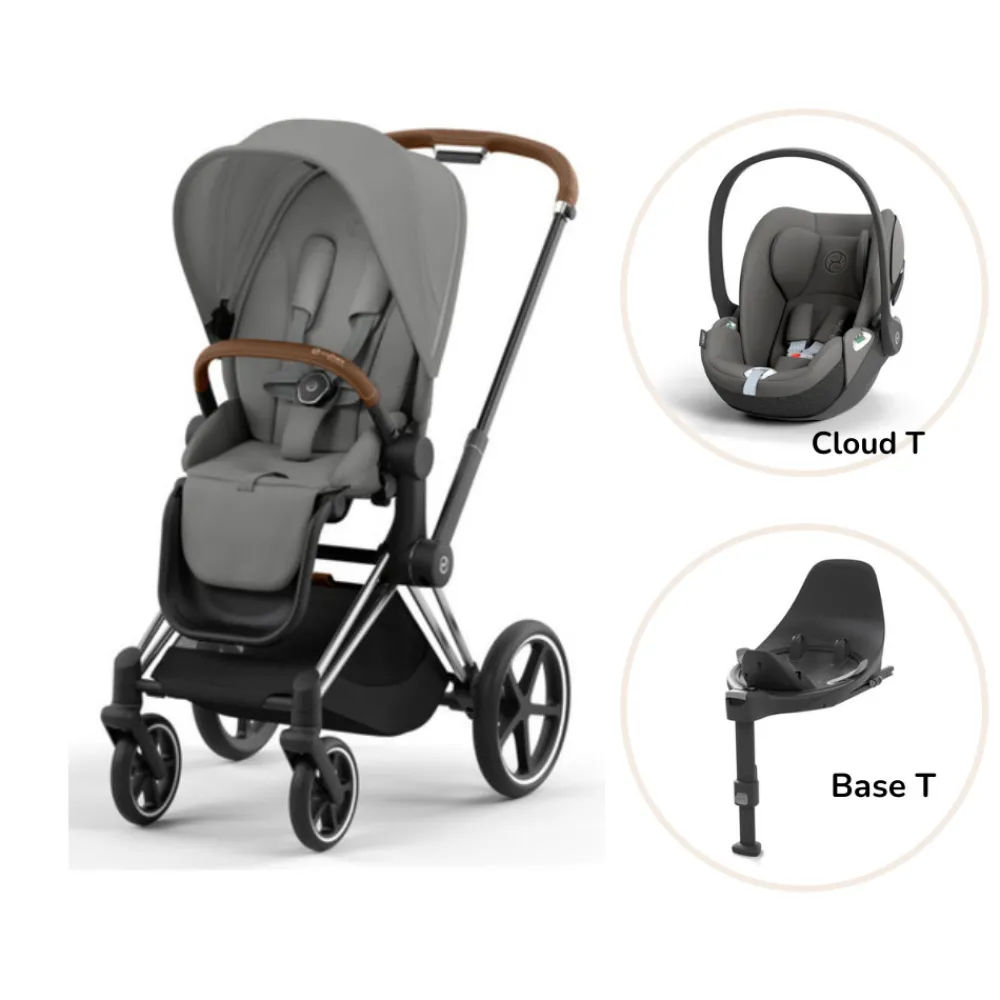 Cybex Priam klapvogn inkl. cloud T og base - mirage grey/chrome brown- Klapvogne Med Flade Sæder