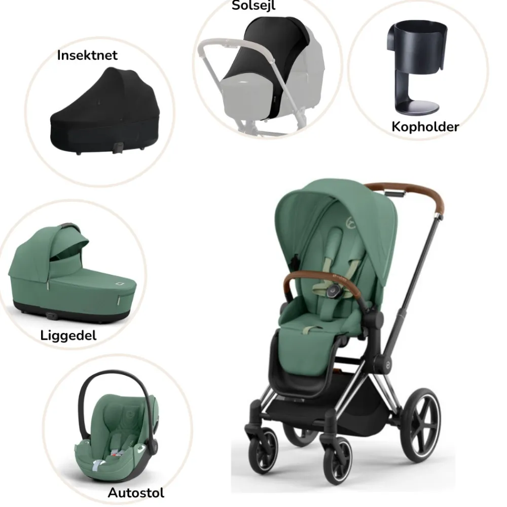 Cybex Priam pakke - leaf green/chrome brown PLUS- Kombivognspakker