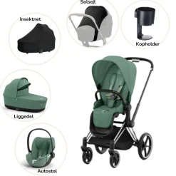 Cybex Priam pakke - leaf green/chrome black PLUS- Kombivognspakker
