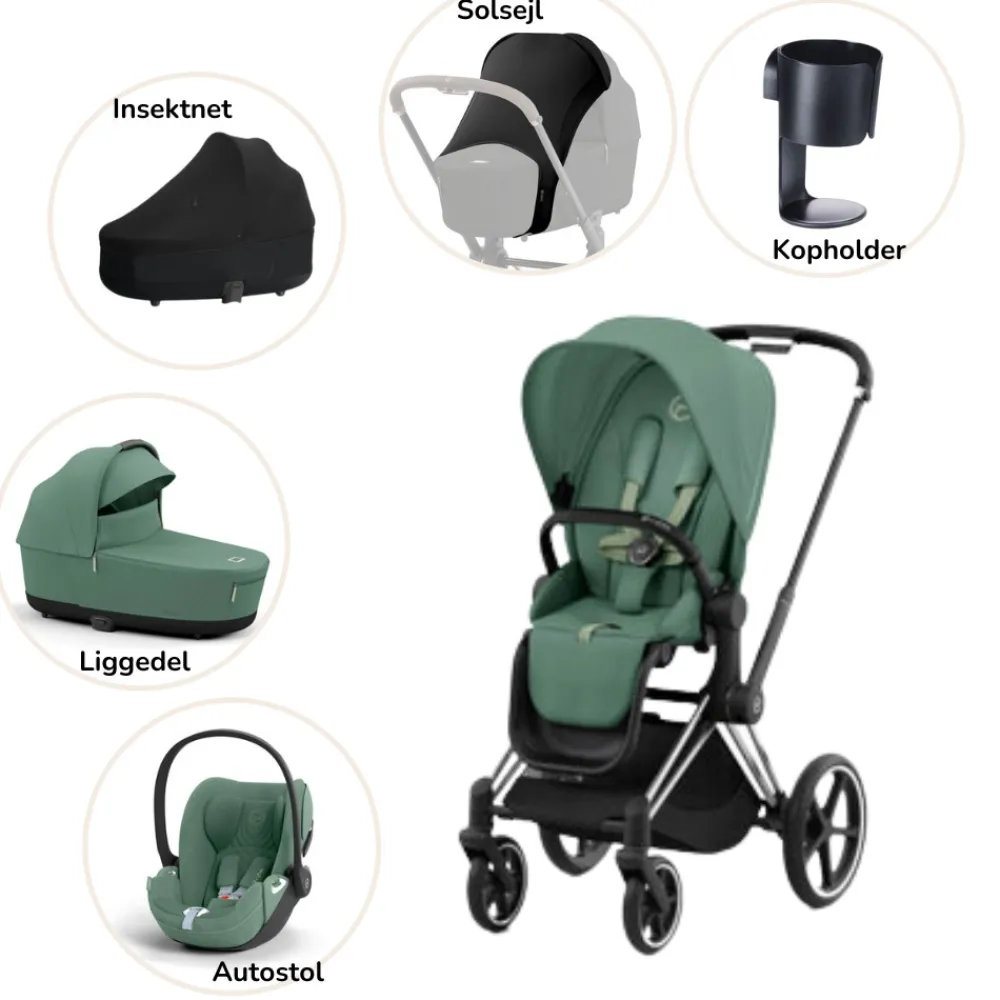 Cybex Priam pakke - leaf green/chrome black PLUS- Kombivognspakker