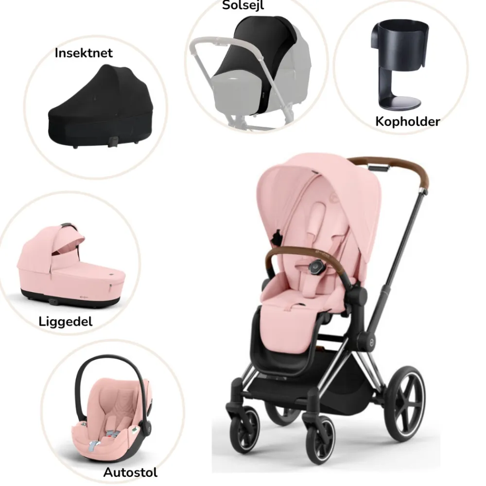 Cybex Priam pakke - peach pink/chrome brown PLUS- Kombivognspakker