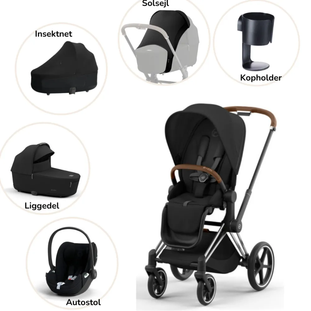 Cybex Priam pakke - sepia black/chrome brown PLUS- Kombivognspakker