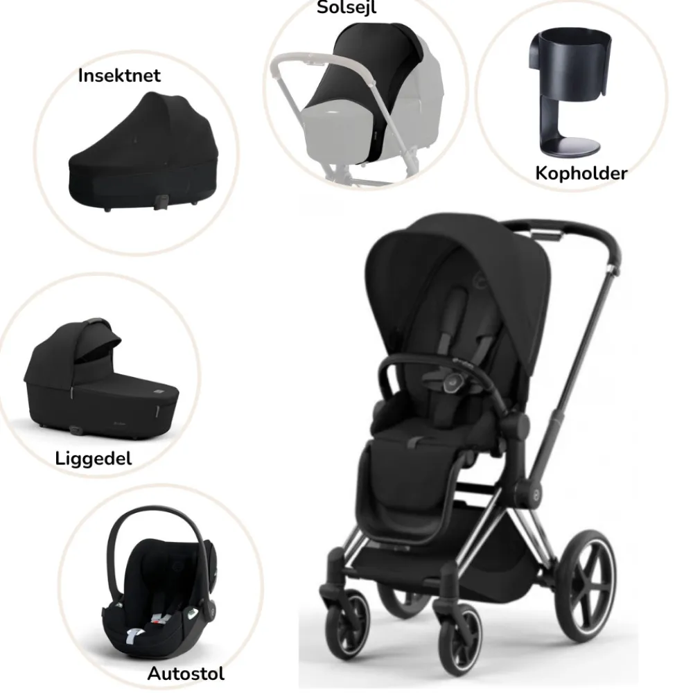 Cybex Priam pakke - sepia black/chrome black PLUS- Kombivognspakker