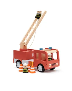 Kids Concept Rød Brandbil i træ med 3 brandmænd- Legetøjsbiler