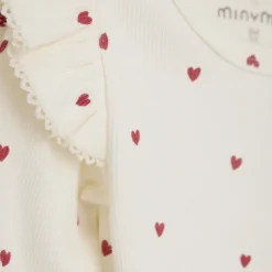 Minymo Rib Body Langærmet - med hjerteprint- Bodystocking Langærmet