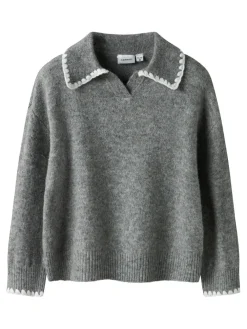 NAME IT Rikasa Strikket Polo - Grey Melange- Juletøj|Natdragter