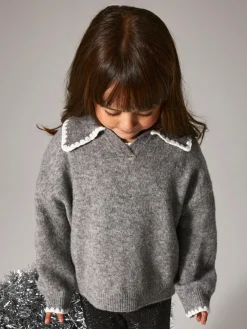 NAME IT Rikasa Strikket Polo - Grey Melange- Juletøj|Natdragter