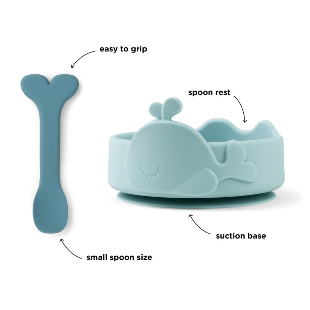 Done By Deer Silikone Stick & Stay skål og babyske Wally - Blå- Service